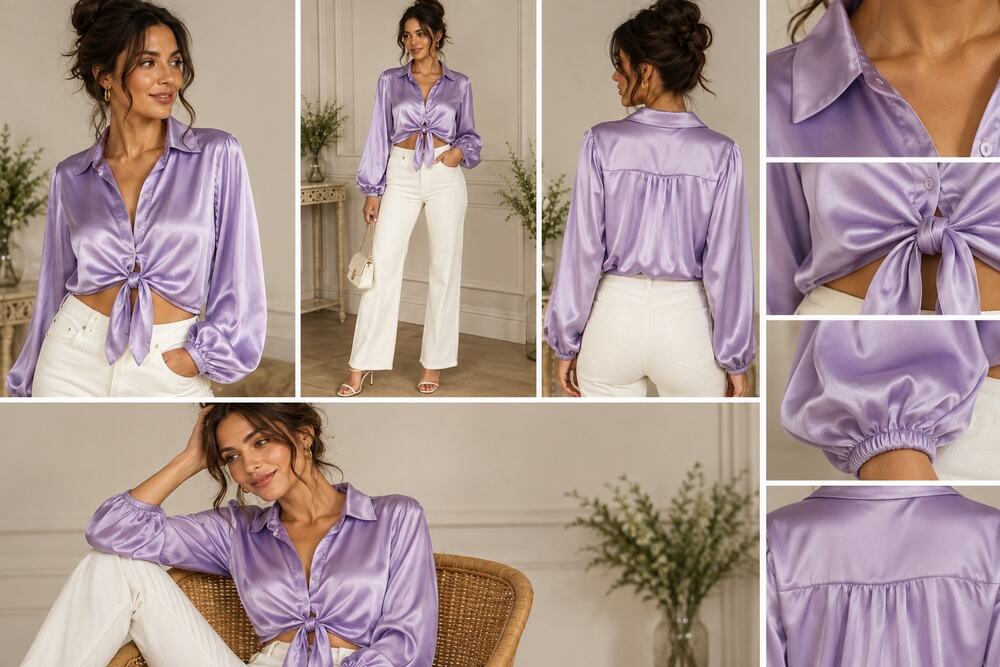 Joie Cropped Tie-Front Button-Up Balloon Sleeve Blouse SizeM